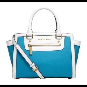 Michael Kors blue & white Selma satchel